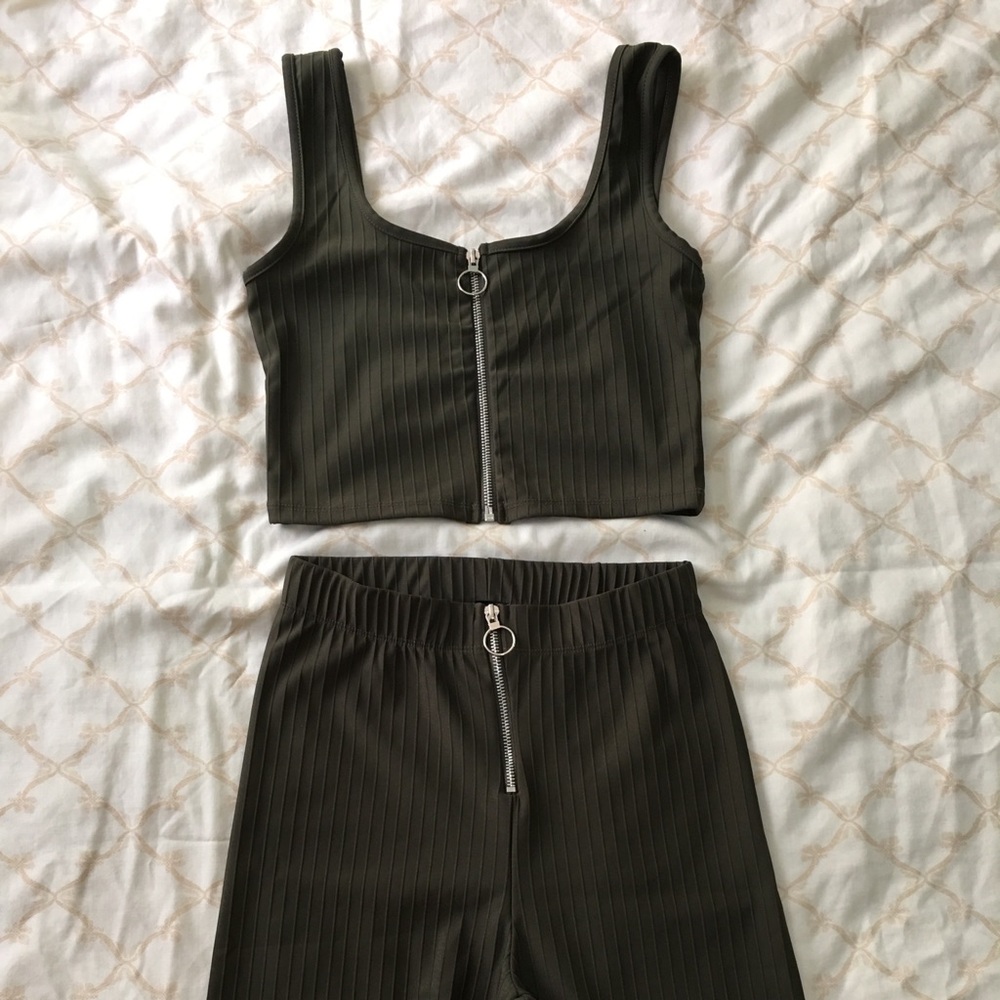 Iris Olive Green tank crop top and shorts set
